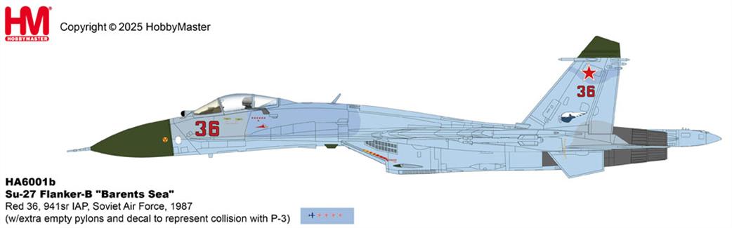 Hobby Master 1/72 HA6001b Sukhoi Su-27 Flanker B Red 36, Russian Air Force, Barents Sea, 1987