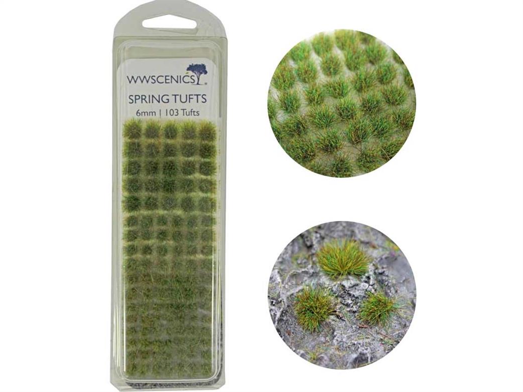 WWScenics  W3T-SP6 6mm Self-Adh Spring Grass Tufts x100