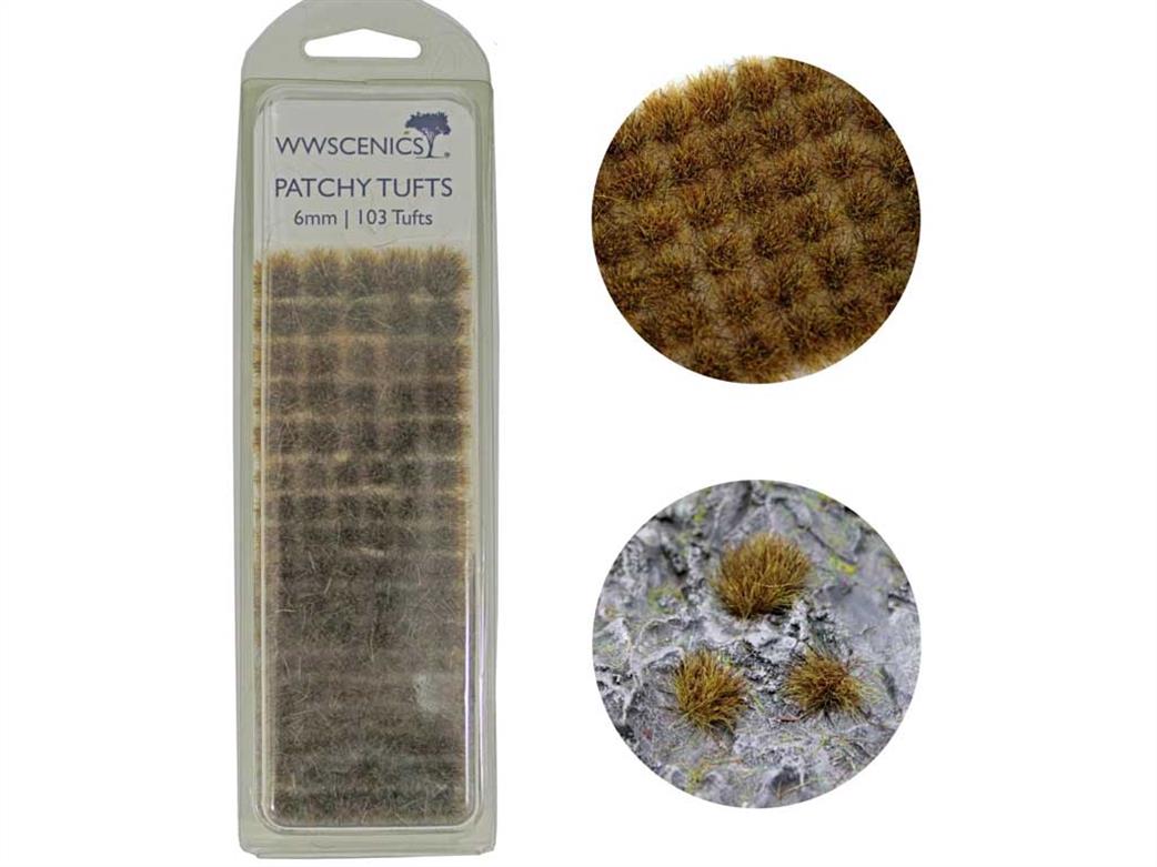 WWScenics  W3T-PA6 6mm Self-Adh Patchy Grass Tufts x100