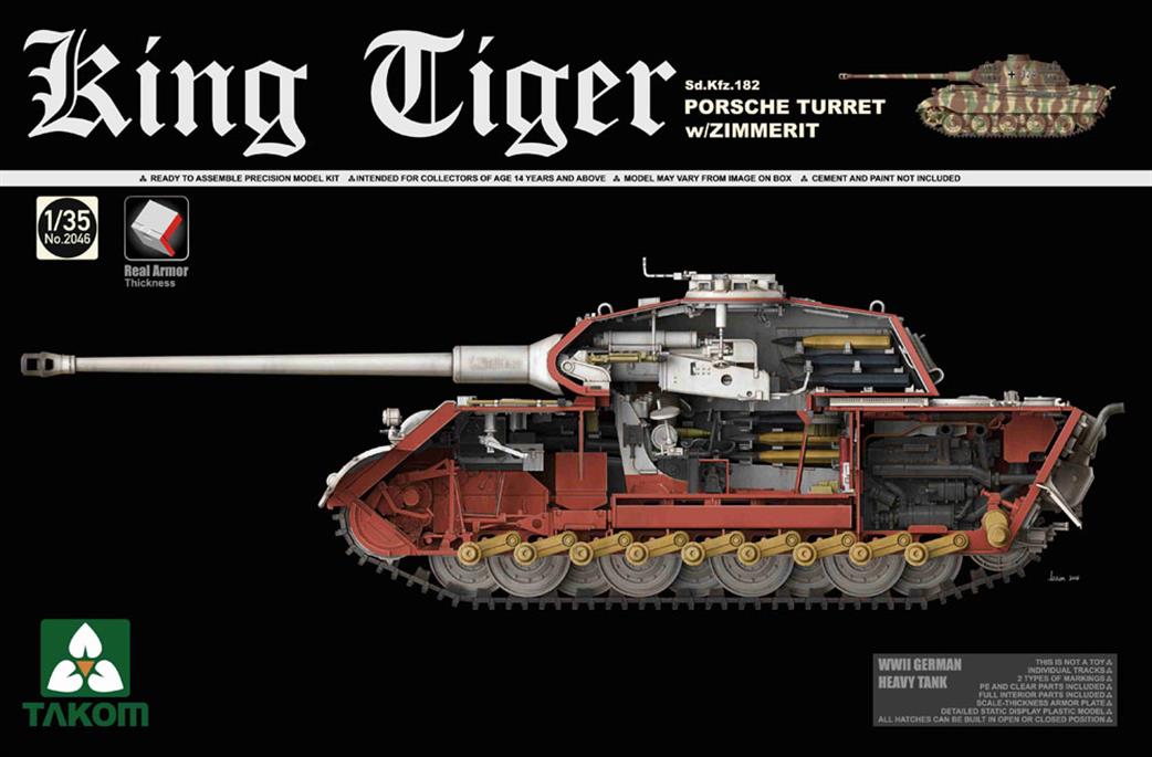 Takom 1/35 02046 German King Tiger With Porsche Turret Zimmerit And Interior Plastic Kit