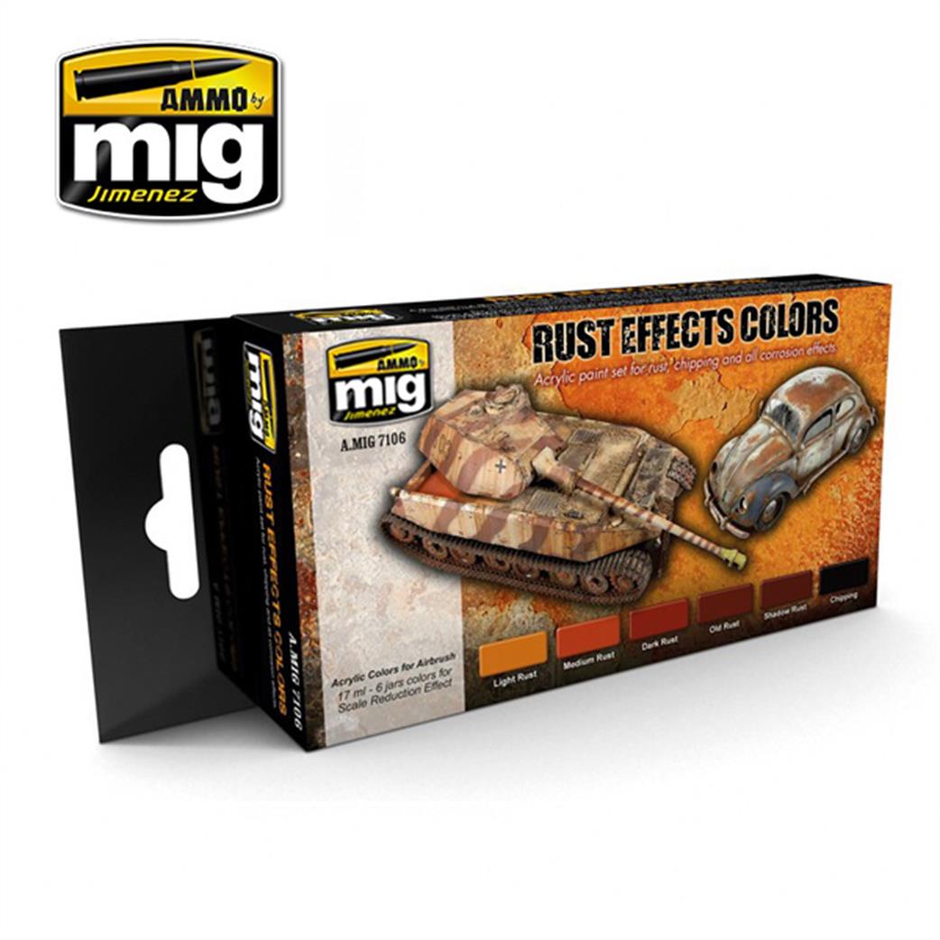 Ammo of Mig Jimenez  A.MIG-7106 Rust Effect Colours Paint Set 6 17ml Jars