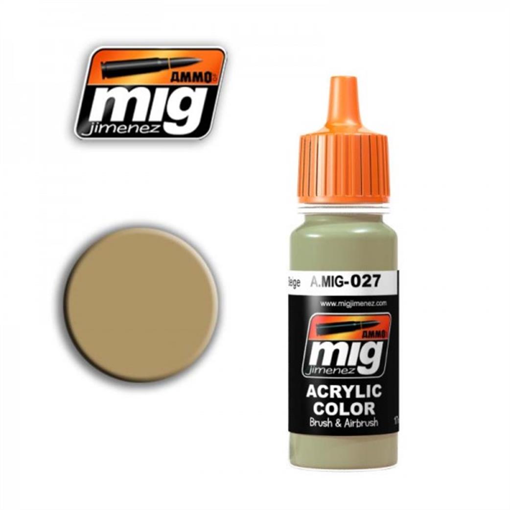 Ammo of Mig Jimenez  A.MIG-027 027 F9 German Sand Beige RAL 8031 Acrylic Paint