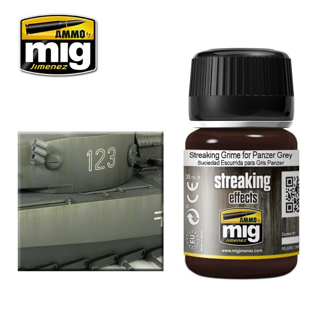 Ammo of Mig Jimenez  A.MIG-1202 Enamel Streaking Effect Panzer Grey 35ml Jar