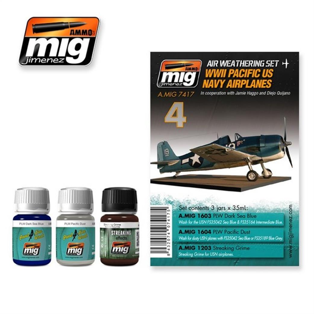 Ammo of Mig Jimenez  A.MIG-7417 WW2 US Navy Pacific Airplaines Air Weathering Set