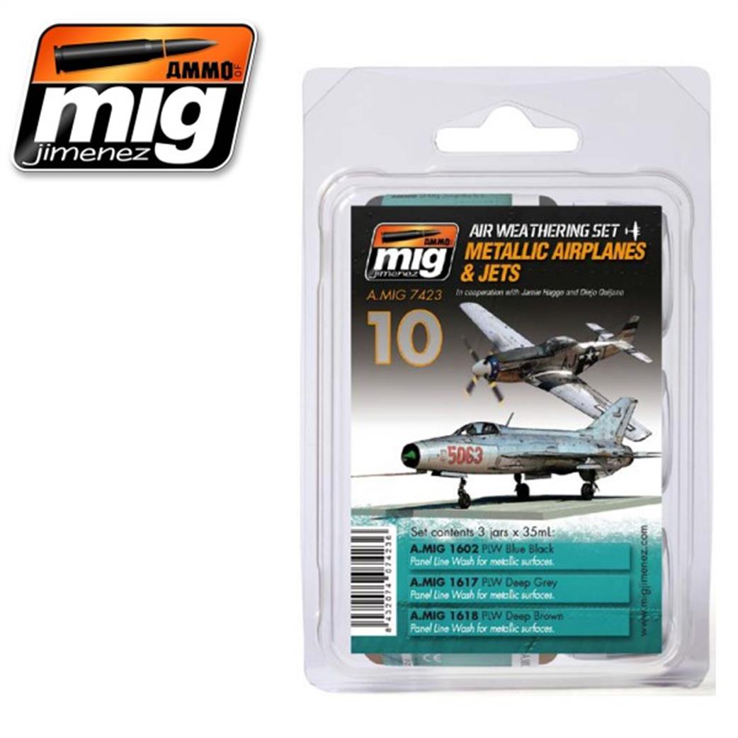 Ammo of Mig Jimenez  A.MIG-7423 Natural Metal Aircraft Air Weathering Set