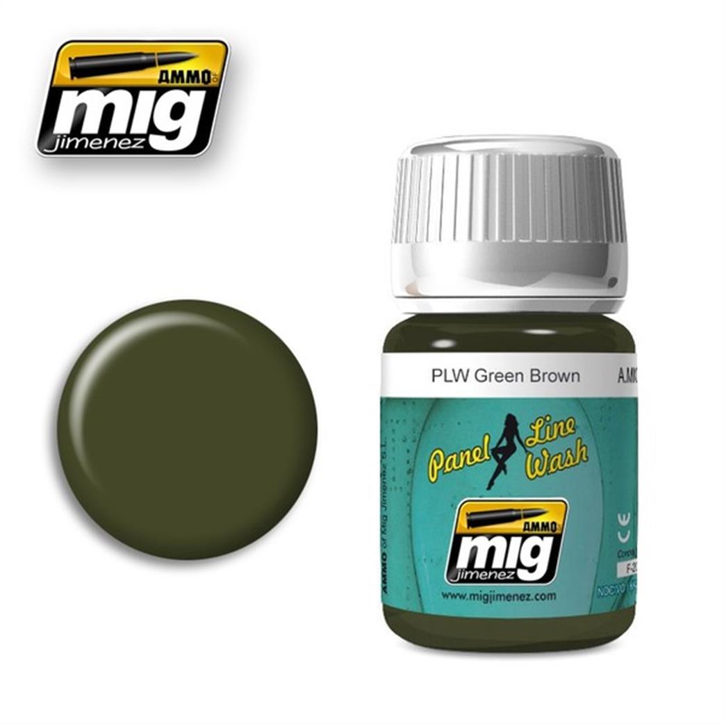 Ammo of Mig Jimenez  A.MIG-1612 Green Brown Enamel Panel Line Wash