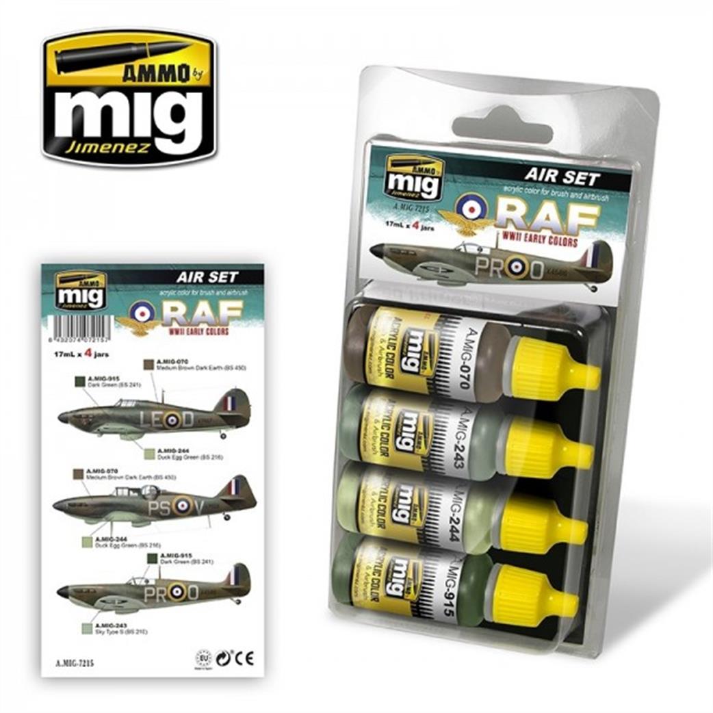 Ammo of Mig Jimenez  A.MIG-7215 RAF Early WW2 Colours Set of 4 17ml Jars