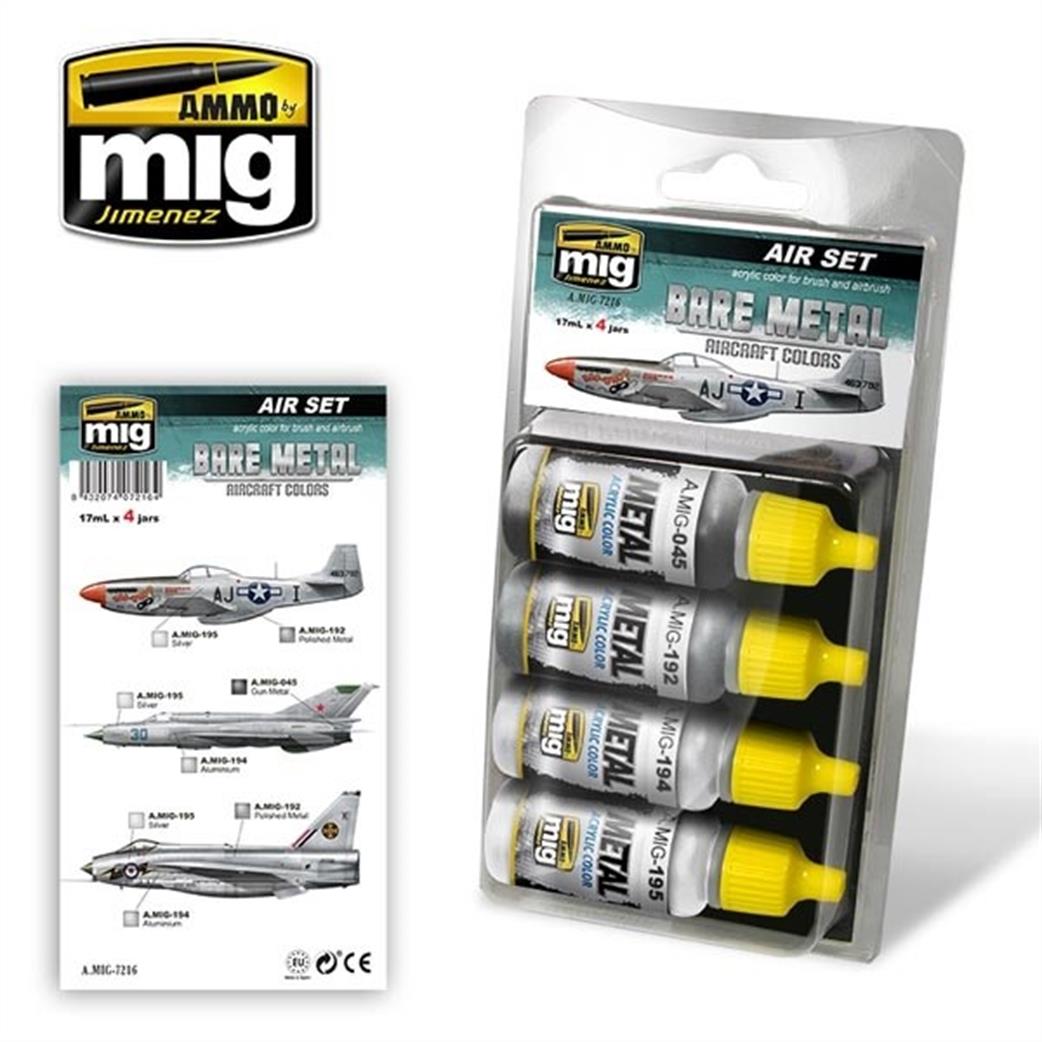 Ammo of Mig Jimenez  A.MIG-7216 Bare Metal Aircraft Colours Set of 4 paints