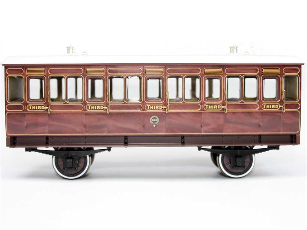 Dapol O Gauge 7P-020-100 LB&SCR Stroudley Third Class Suburban Type 4 Wheel Coach 861 Varnished Mahogany RTR