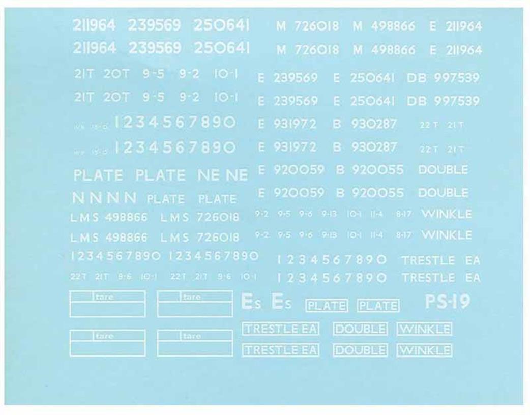 Parkside Kits O Gauge PS69 Plate Bolster & Trestle Wagon Lettering Transfers