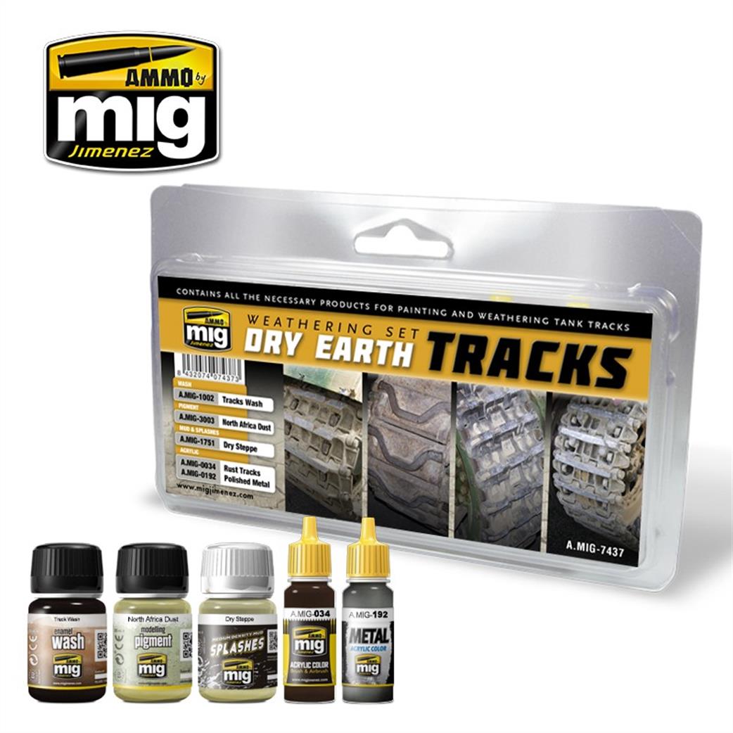 Ammo of Mig Jimenez  A.MIG-7437 Dry Earth Tracks Weathering Set