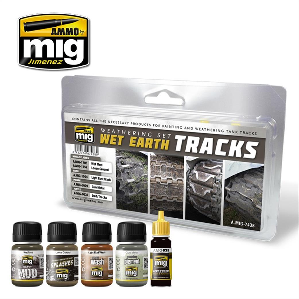 Ammo of Mig Jimenez  A.MIG-7438 Wet Earth Tracks Weathering Set