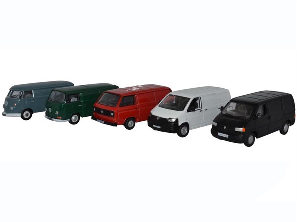 Oxford Diecast 1/76 76SET66 5 Piece VW Van Set T1/T2/T3/T4/T5