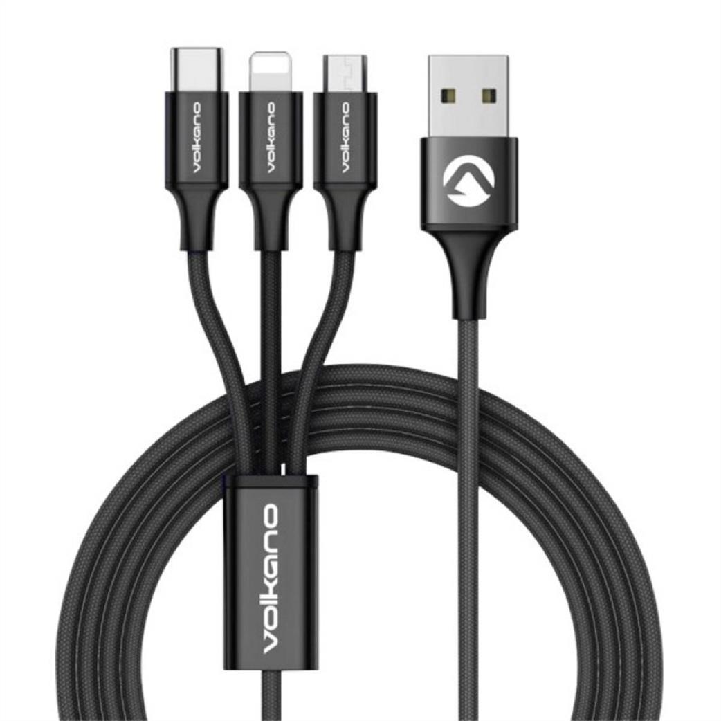 Volkano  VK20039BK 3 In 1 Charging Cable IPhone/IPad, Micro & Type-C