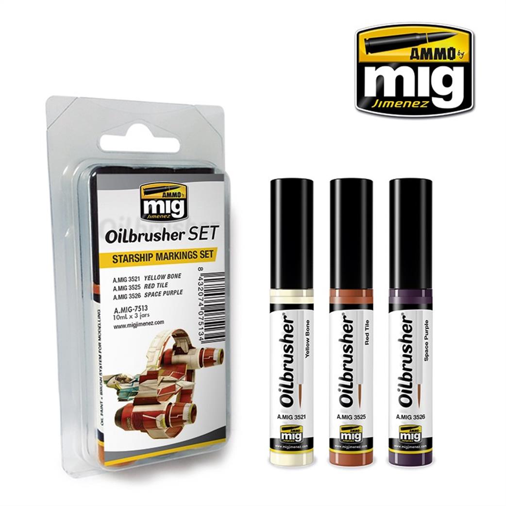 Ammo of Mig Jimenez  A.MIG-7513 Starship Markings Oilbrusher Set 3 x 10ml Jars