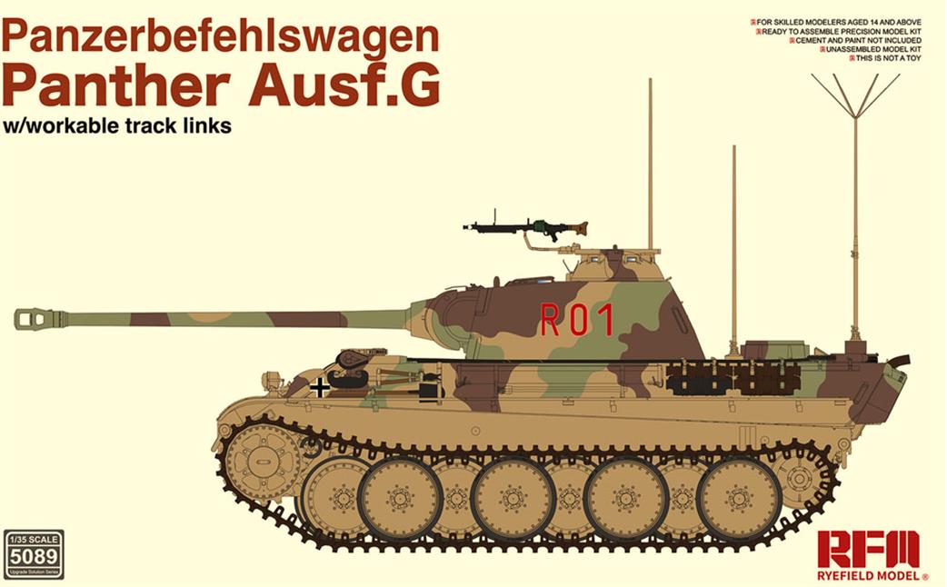 Rye Field Model 1/35 5089 Panzerbefehlswagen Panther Ausf.G German Tank kit