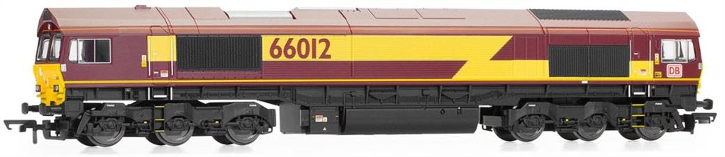 Hornby OO R30370 DB 66012 Class 66 Diesel Locomotive EWS Maroon & Gold Lightning Stripe Livery DB Cabside Stickers