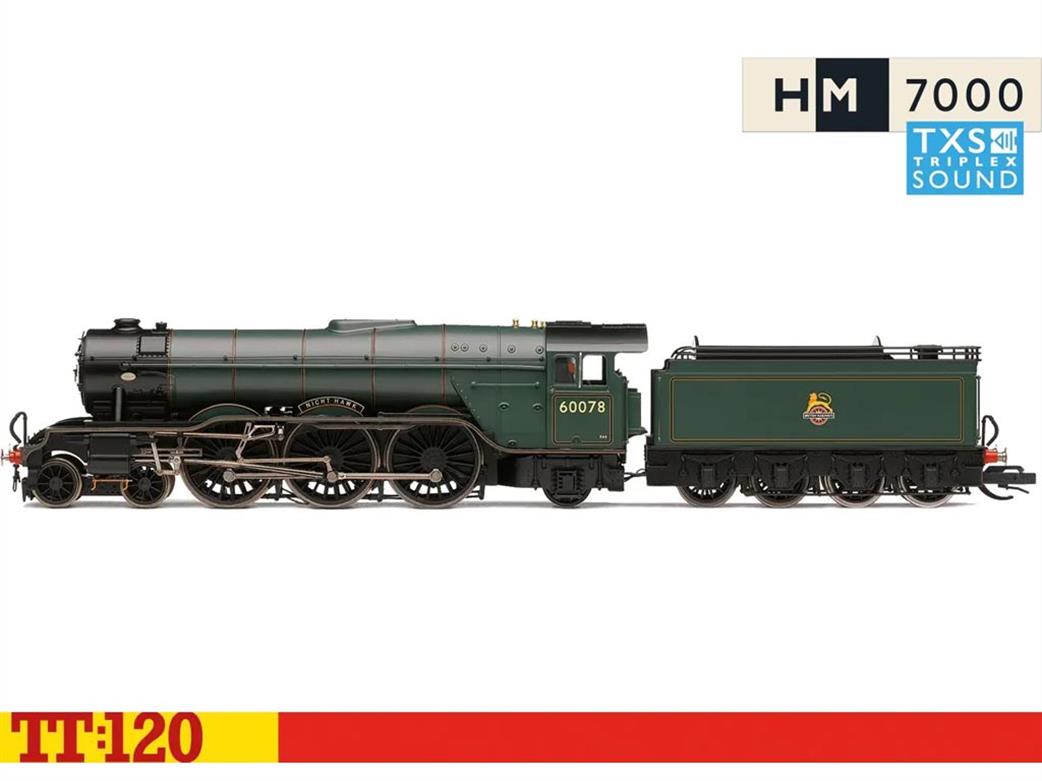 Hornby TT:120 TT3005TXSM BR 60078 Night Hawk Gresley A3 Class 4-6-2 Pacific BR Lined Green Early Emblem HM7000 Sound