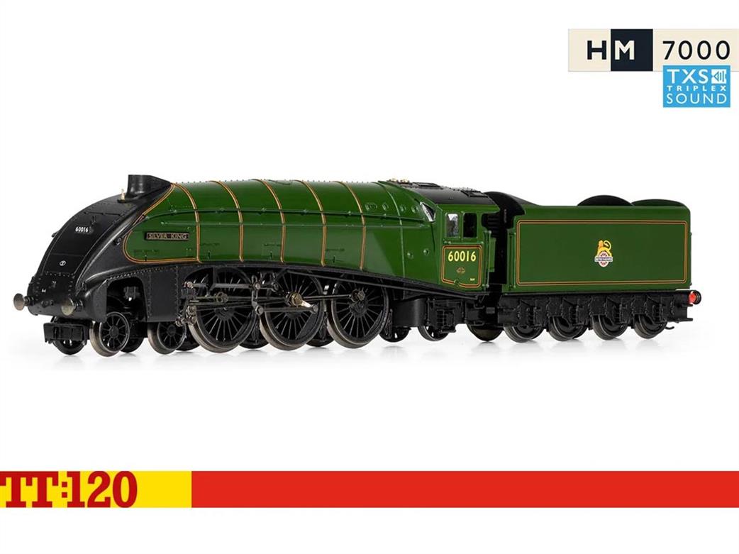 Hornby TT:120 TT3008TXSM BR 60016 Silver King Gresley Streamlined Class A4 4-6-2 Pacific Lined Green Early Emblem HM7000 Sound