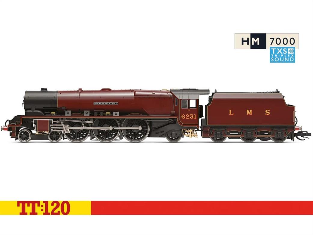 Hornby TT:120 TT3010TXSM LMS 6231 Duchess of Atholl Stanier Princess Coronation Class 4-6-2 Pacific LMS Crimson DCC Sound