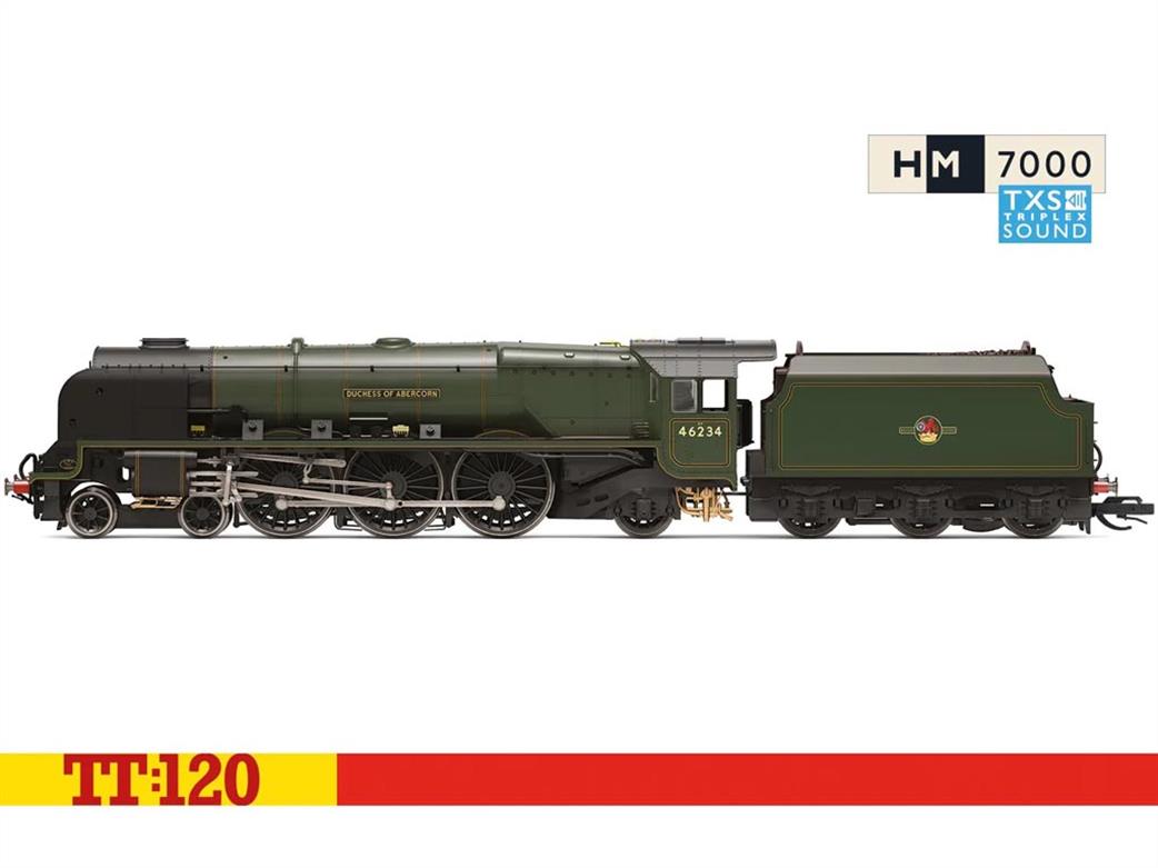 Hornby TT:120 TT3012TXSM BR 46234 Duchess of Abercorn Stanier Princess Coronation Class 4-6-2 Pacific Lined Green Late Crest DCC Sound