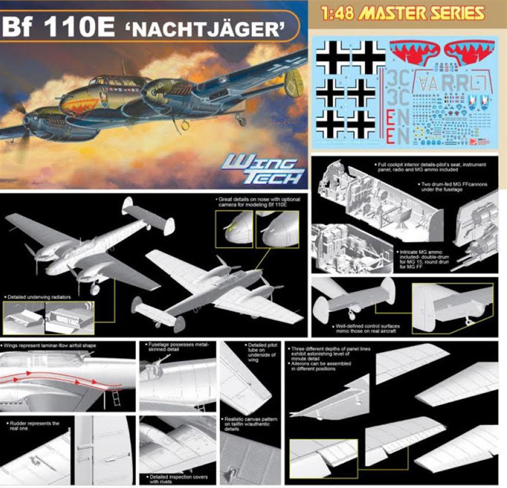 Dragon Models 1/48 D5566 Bf110e Nachtjager Fighter Aircraft Kit