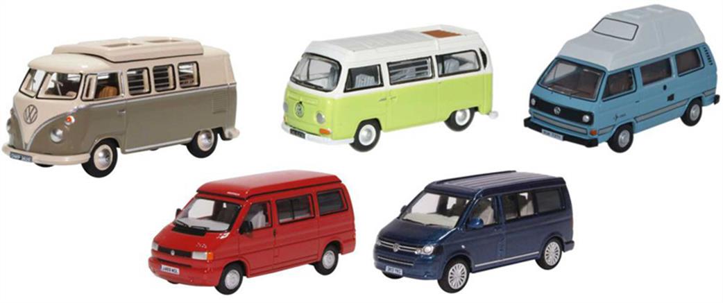 Oxford Diecast 1/76 76SET67 5 Piece VW Camper Set T1/T2/T3/T4/T5