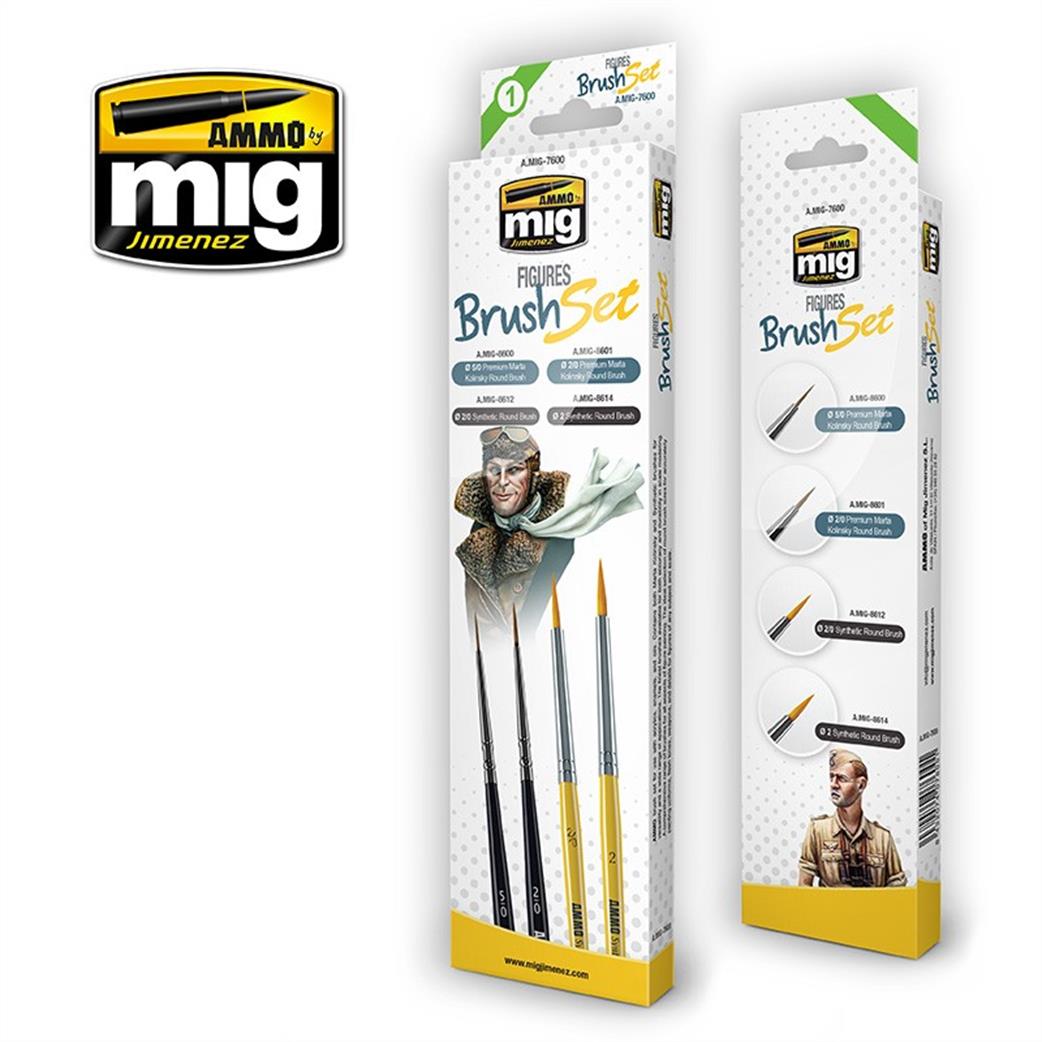 Ammo of Mig Jimenez  A.MIG-7600 Figures Brush Set Pack of 4 Paint Brushes