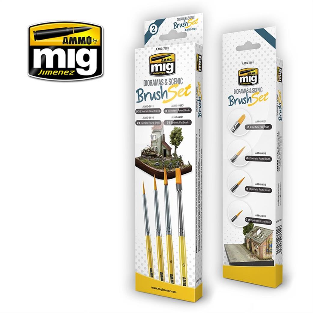 Ammo of Mig Jimenez  A.MIG-7601  Dioramas & Scenic Figures Brush Set Pack of 4 Paint  Brushes