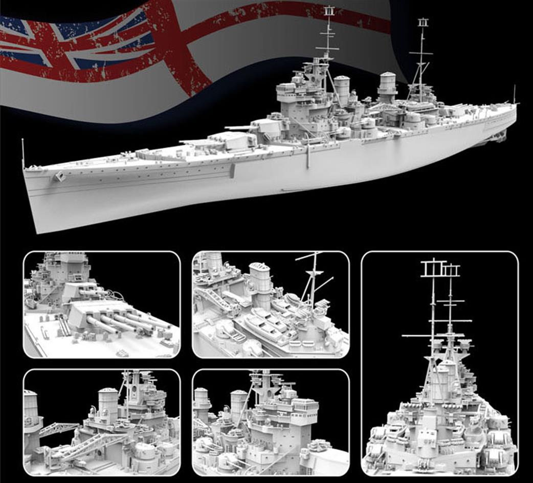 Flyhawk 1/700 FH1117 HMS Prince of Wales 1941 King George V Class Battleship Plastic Kit