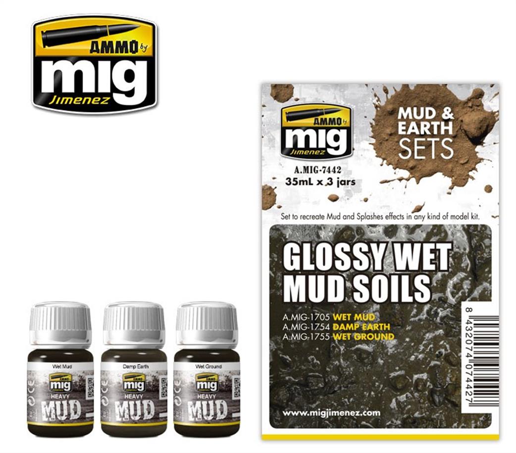 Ammo of Mig Jimenez  A.MIG-7442 Glossy Wet Mud Soils Weathering Set