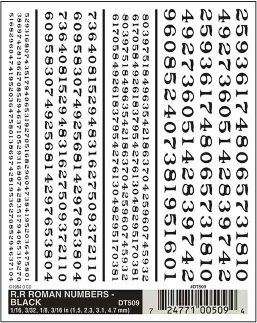 Woodland Scenics  DT509 Dry Transfer Decals Railroad Roman Numbers Black