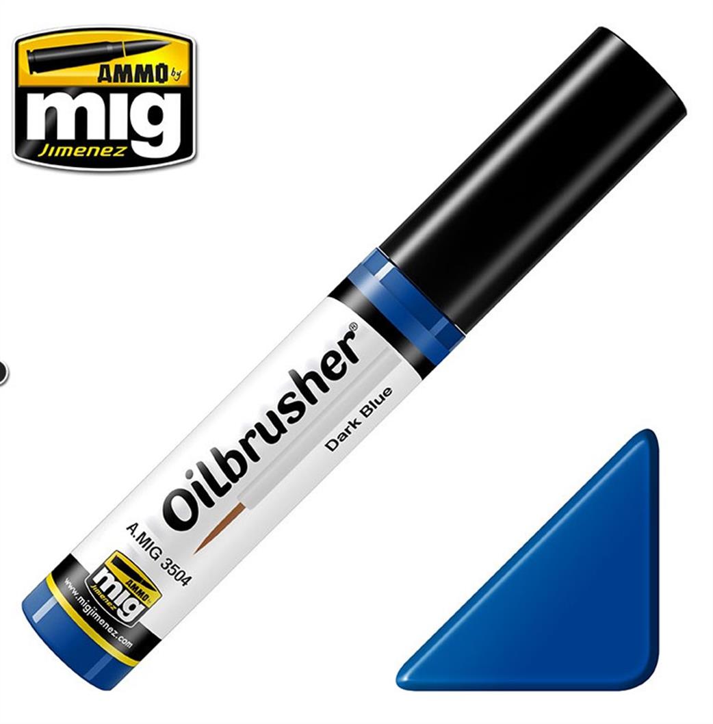 Ammo of Mig Jimenez  A.MIG-3504 Dark Blue Oilbrusher 10ml Oil paint with fine brush applicator