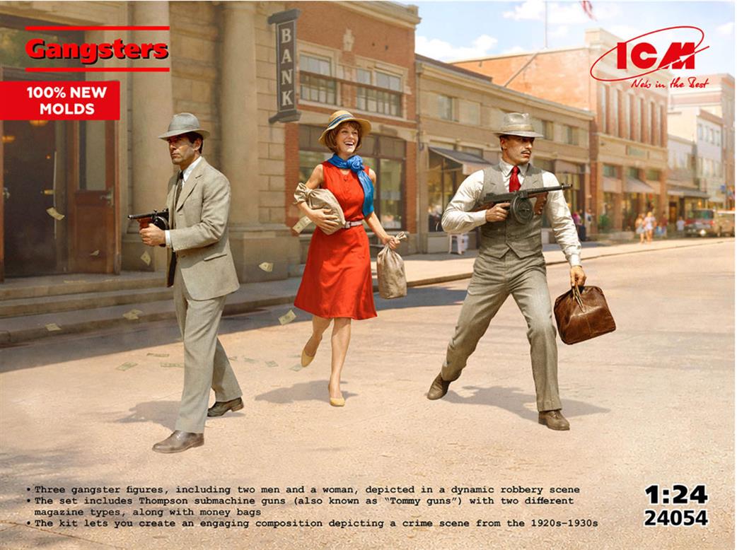 ICM 1/24 24054 Gangsters with Tommy Guns 3 Figure Set
