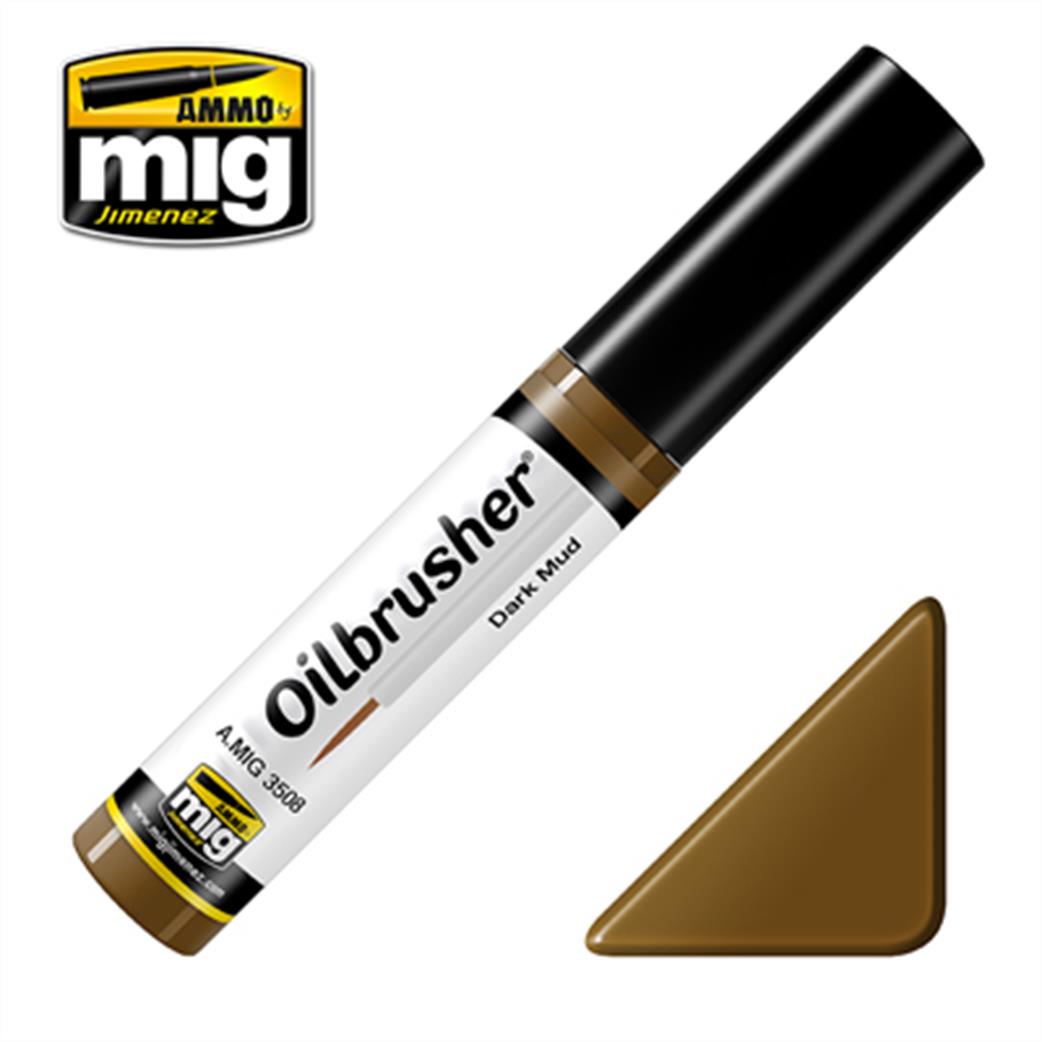 Ammo of Mig Jimenez  A.MIG-3508 Dark Mud Oilbrusher 10ml Oil paint with fine brush applicator