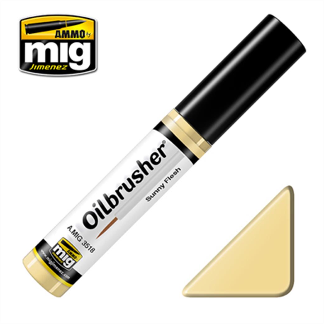 Ammo of Mig Jimenez  A.MIG-3518 Sunny Flesh Oilbrusher 10ml Oil paint with fine brush applicator