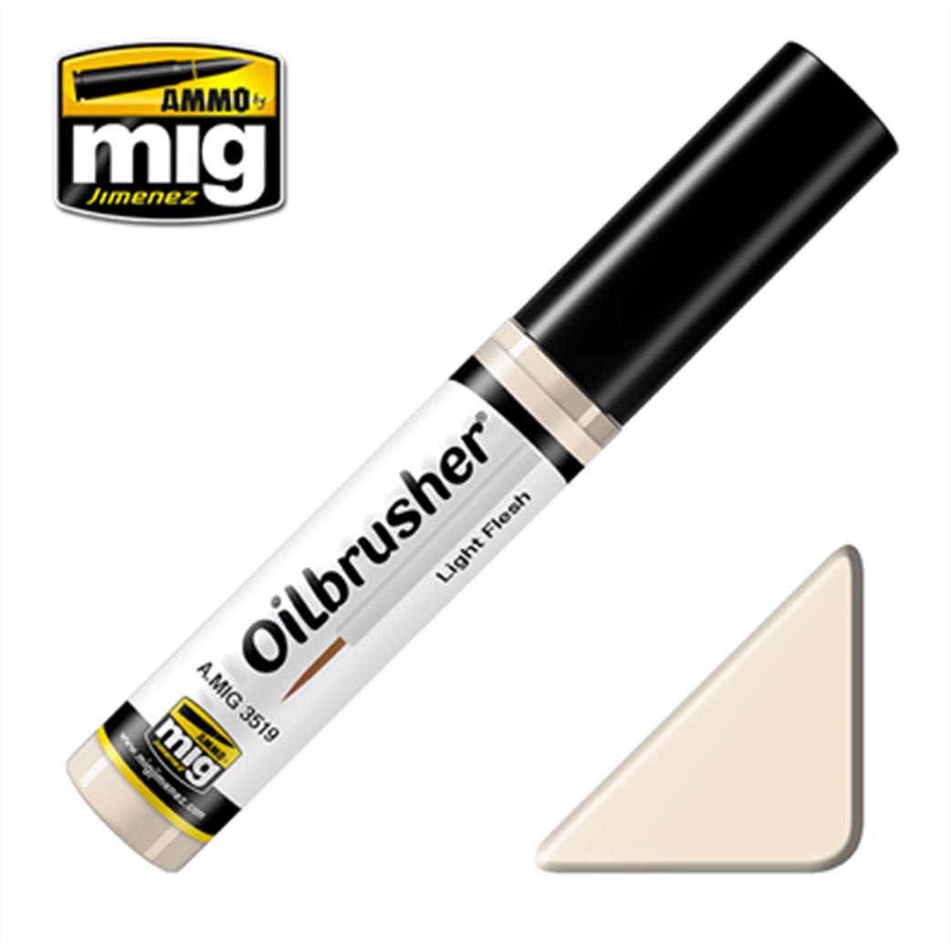 Ammo of Mig Jimenez  A.MIG-3519 Light Flesh Oilbrusher 10ml Oil paint with fine brush applicator