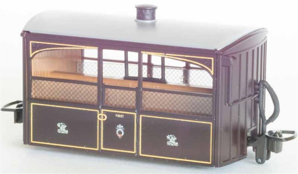 Peco OO9 GR-560 Open Sided Coach Festiniog 4 wheel Bug Box Narrow Gauge Passenger Coach Purple-Brown