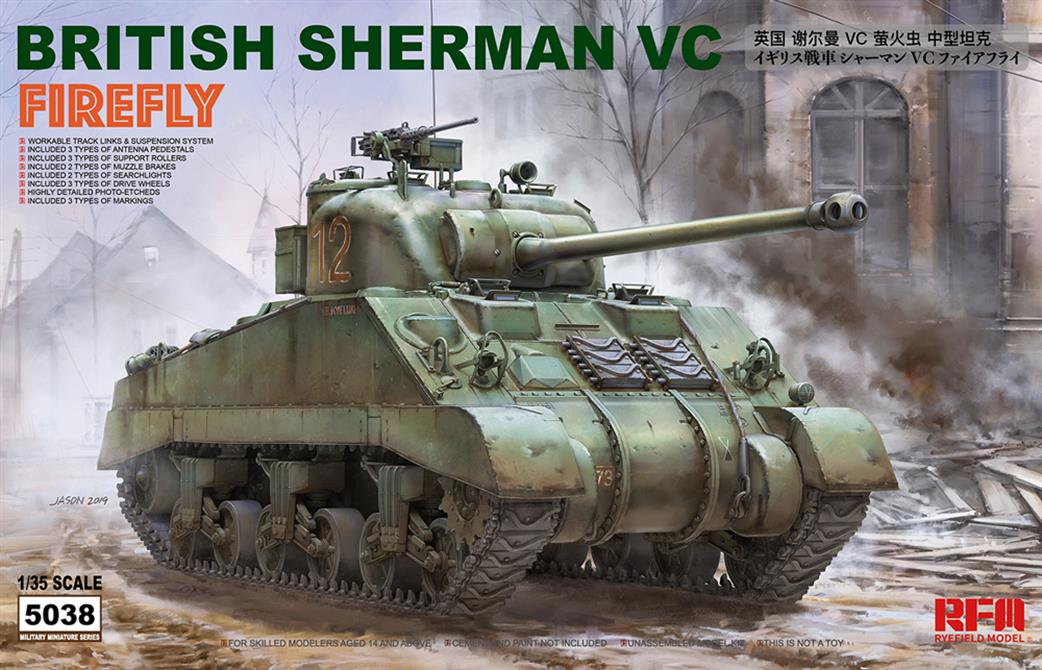 Rye Field Model 1/35 5038 British Sherman VC Firefly Tank Kit with Workable Track Links