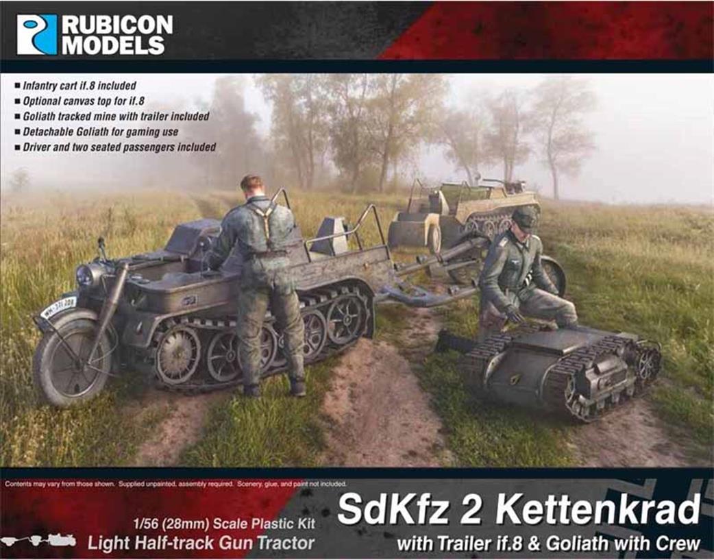 Rubicon Models 1/56 28mm 280071 German SdKfz 2 Kettenkrad if.8 Trailer Goliath & Crew Plastic Kit