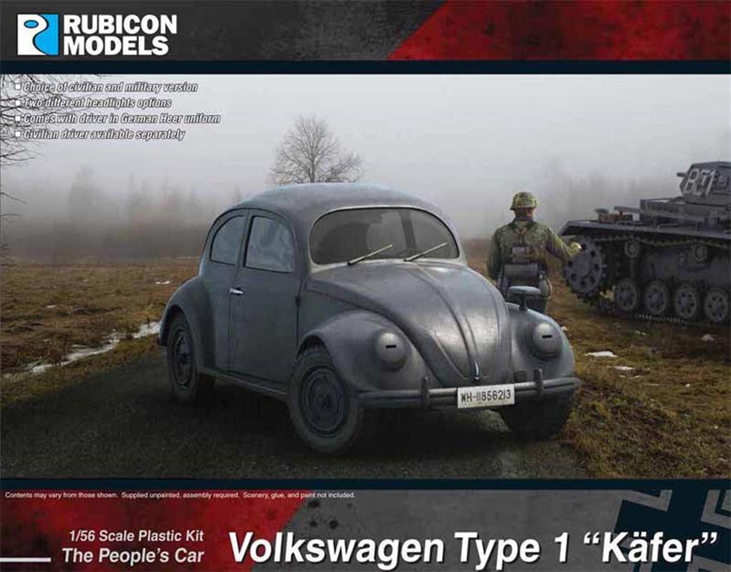 Rubicon Models 1/56 28mm 280081 German Volkswagen Type 1 Kafer / Bettle Plastic Model Kit