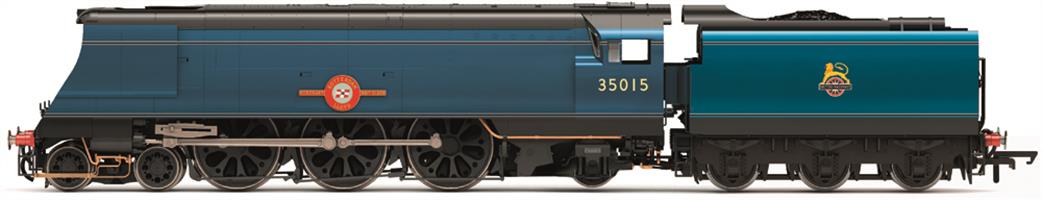 Hornby OO R30401 BR 35013 Blue Funnel Certum Pete Finem Bulleid Streamlined Merchant Navy Class 4-6-2 Pacific BR Lined Blue Early Emblem