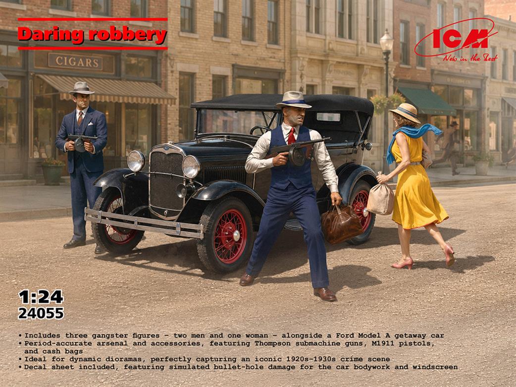 ICM 1/24 24055 Daring Robbery Ford Model A with 3 Gangster Figures