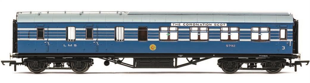 Hornby OO R40051 LMS Coronation Scot BTK Brake Third Corridor Coach 5792 Coronation Scot Blue