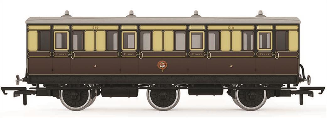 Hornby OO R40304 GWR 6 Wheel First Class Coach 519 GWR Chocolate & Cream