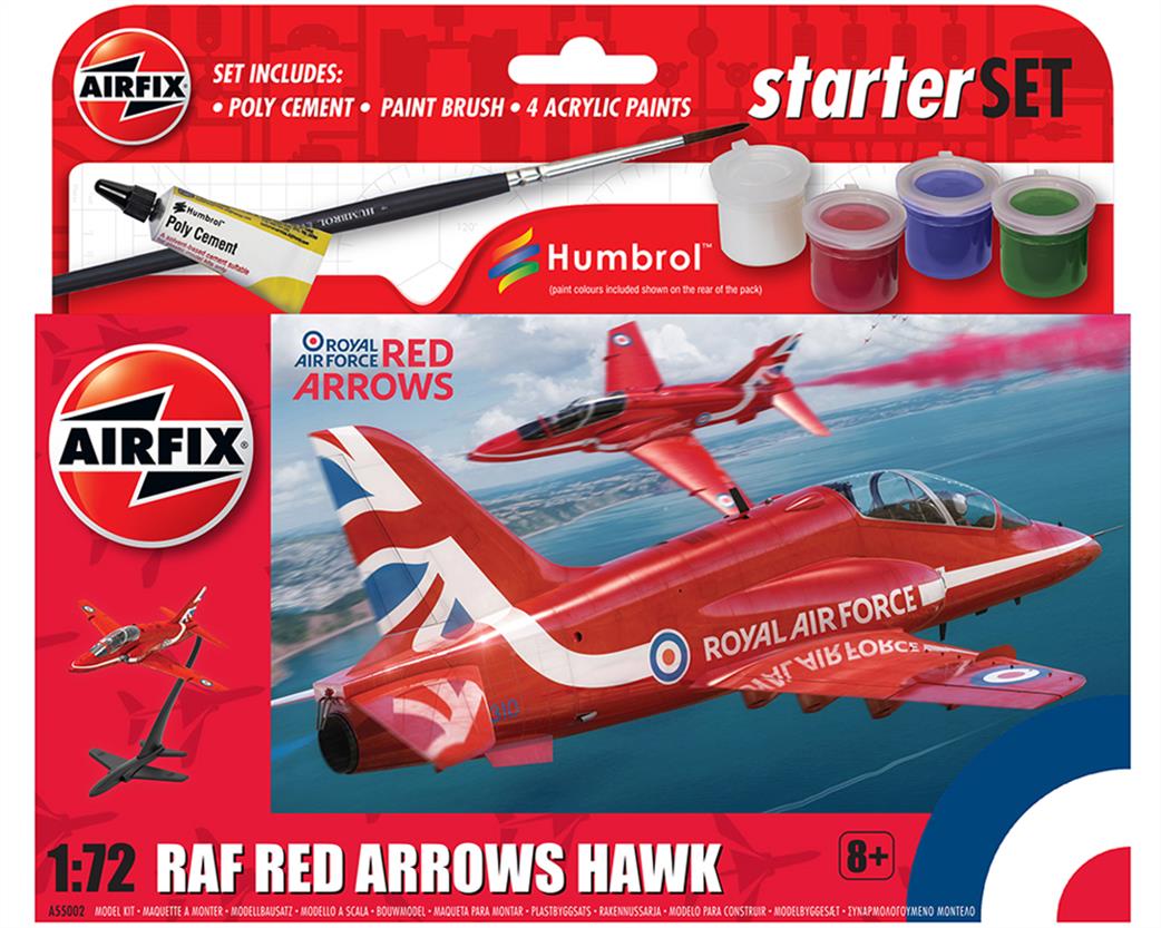 Airfix 1/72 A55002 Small Beginners Red Arrows Hawk Starter Set with Paint & Glue