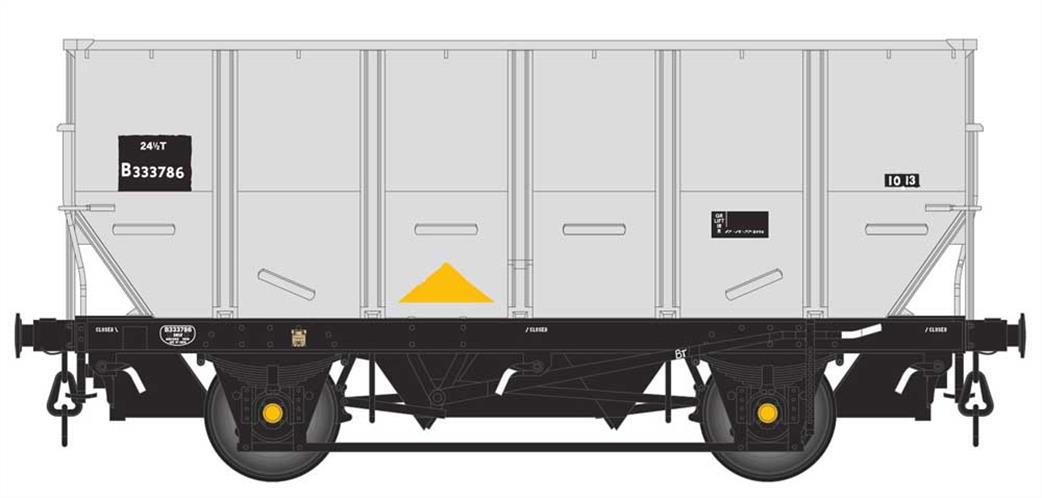 Accurascale O Gauge ACC1032-HUO-O-N B333786 BR 24.5Ton HOP24 / HUO Coal Hopper Wagon Grey Early Lettering