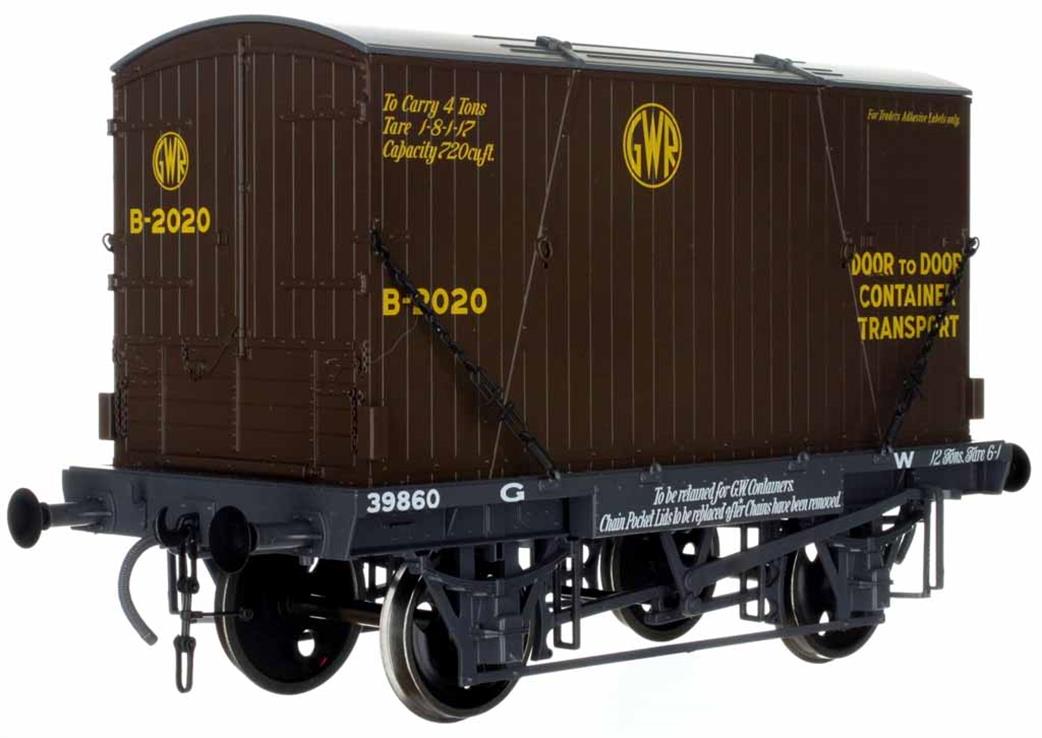 Dapol O Gauge 7F-037-001 GWR H7 Conflat 39860 with BD2 Container B-2020 Chocolate Door to Door