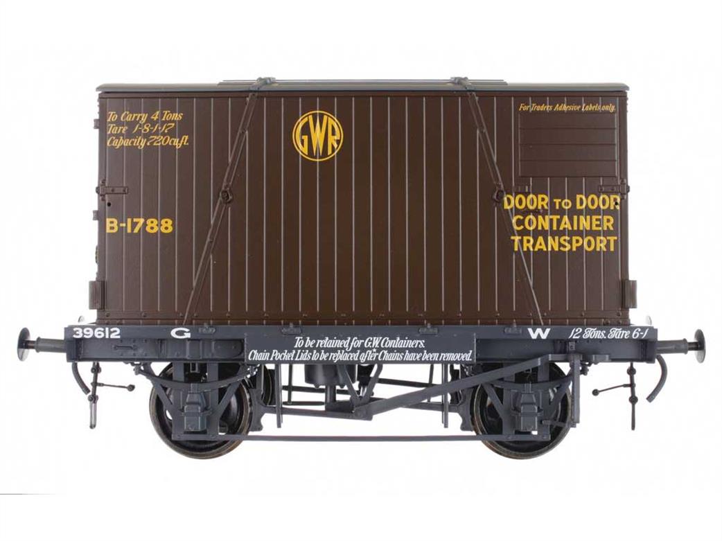 Dapol O Gauge 7F-037-002 GWR H7 Conflat 39612 with BD2 Container B-1788 Chocolate Door to Door