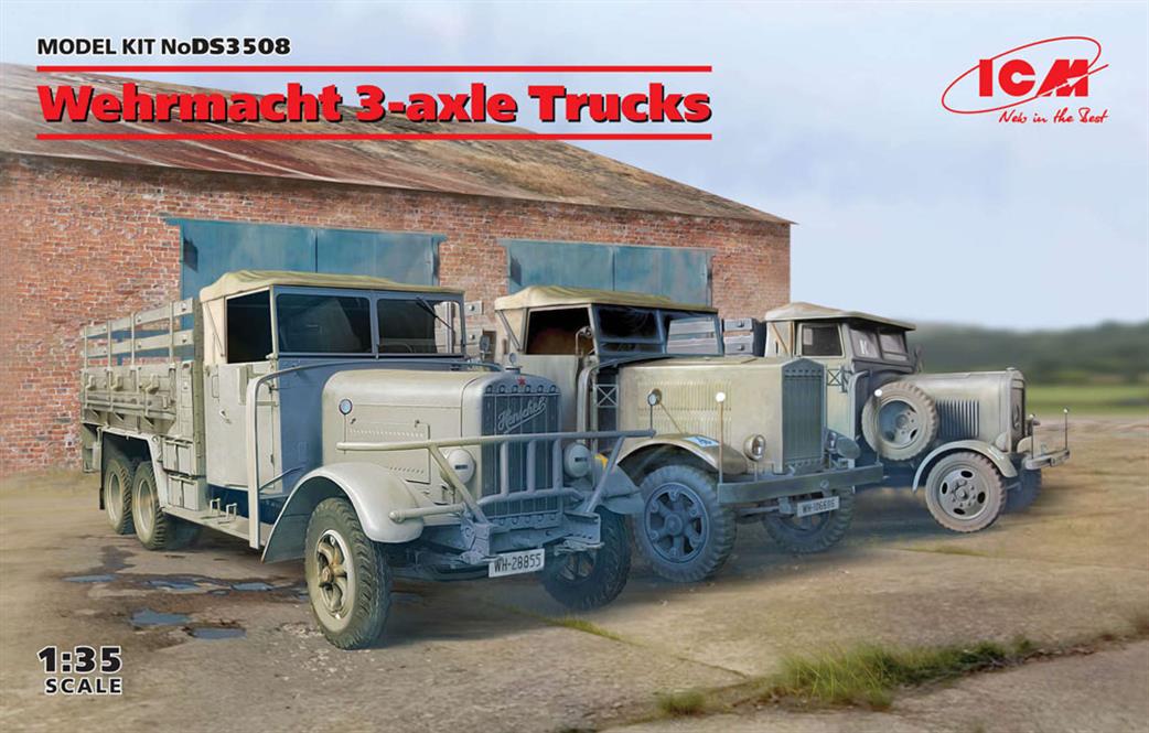 ICM 1/35 DS3508 Wehrmacht 3-Axle Trucks, Henschel 33D1, Krupp L3H163, LG3000 (Set of 3)